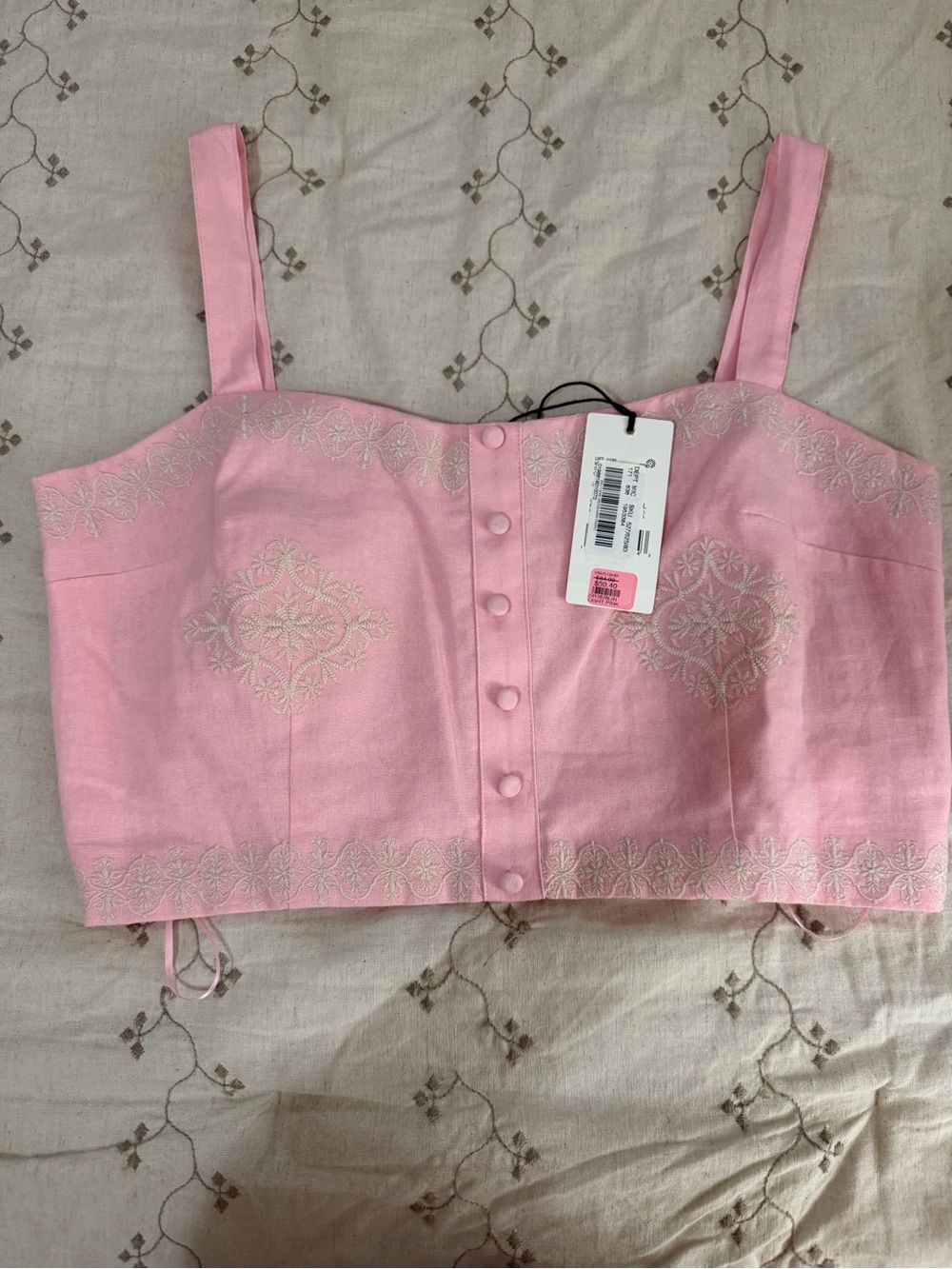 A Loves A NWT Size L Light Pink Embroidered Crop Top with Button Front